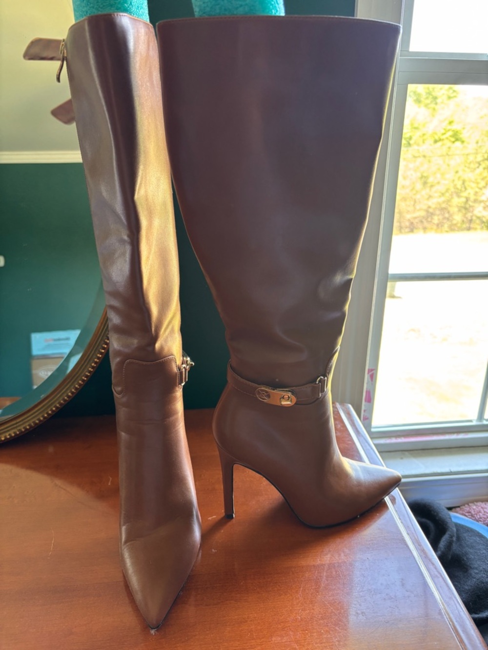 Amazon Women's Tall Pointed Toe Stiletto Boots in Chestnut Brown
